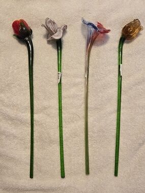 Handblown Glass Flower Stems - Assorted Colors